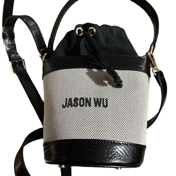 Jason Wu Bucket Bag with Crossbody Strap Black Textured Crocodile Trim - Picture 2 of 9